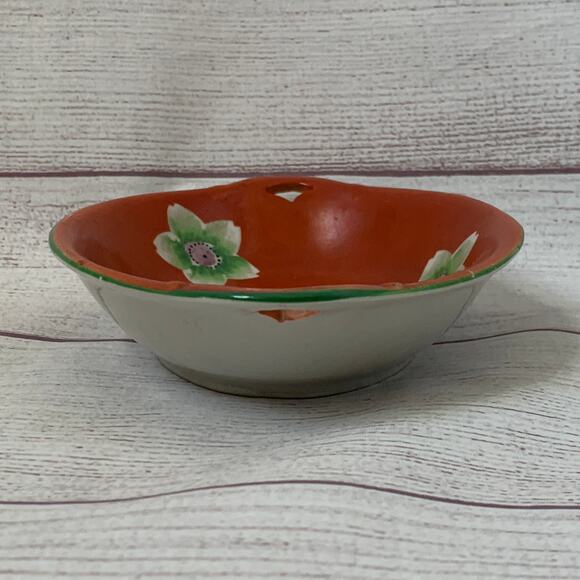 Vintage Hand Painted Red Lotus Flower Oval Japanese Bowl Serving Dish Handles - Picture 3 of 16